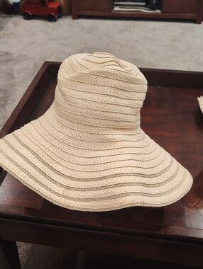 Hat Attack Cream Braided Sun Hat with Green Stripe Accent